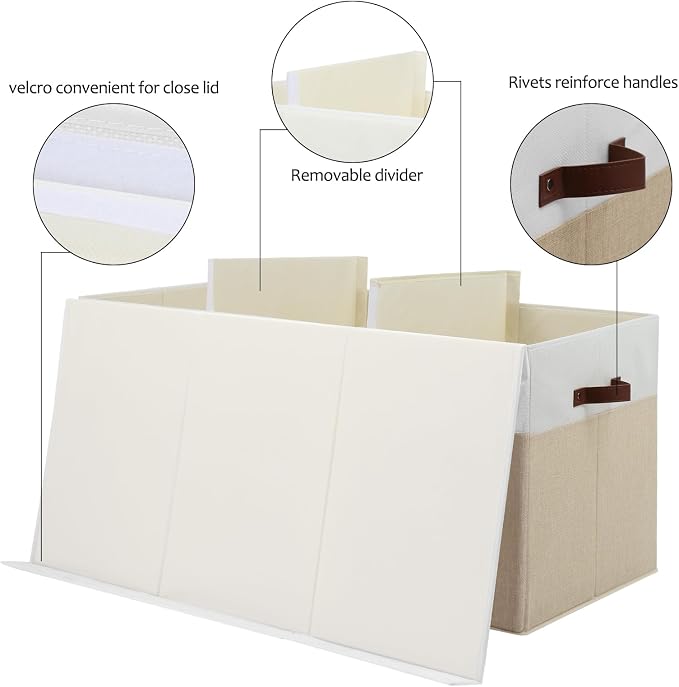 Extra Large Toy Storage Box with Lid,Toy Chest Bin Basket with Dividers | Sturdy Toy Organizer Bin for Kids, Boys, Girls, Nursery, Closet, Bedroom, Playroom 35.5"x17" x17" (Beige and White) - Image 5
