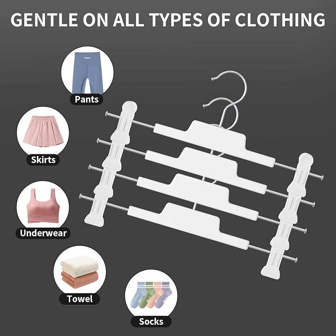 HUADYMEET 12 Inch Heavy Duty Pants Skirt Hangers with Clips,White,10 Pack | Plastic,Space Saving,Adjustable,Non Slip,Hanger for Jeans Shorts Clothes Slacks Trousers,For Adult Men Women Children - Image 4