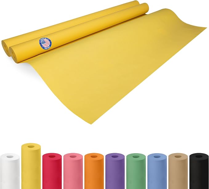 36" x 1200" (100 ft) Yellow Kraft Paper Roll, Pack of 2 - USA-Made Quality Craft Paper for Gift Wrapping, Kids' Arts & Crafts, School Projects - 100% Recycled, 50 lb Natural Material by IDL Packaging by IDLPackaging