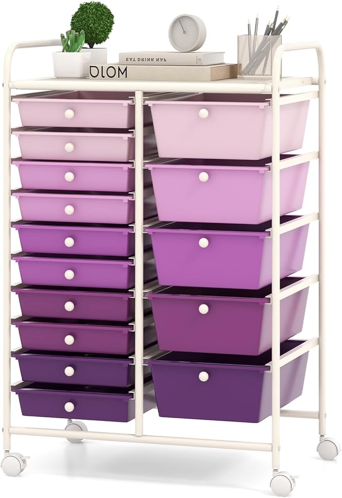 RELAX4LIFE 15 Drawer Rolling Storage Cart - Mobile Craft Art Supply Storage Organizer for Tool Scrapbook Paper Salon, Office School Classroom Teacher Rolling Cart with Drawers, Utility Cart on Wheels by RELAX4LIFE
