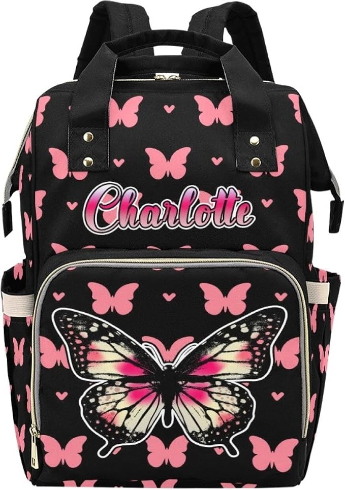 Butterfly Pink Personalized Baby Diaper Bag – Custom Name Waterproof Nappy Backpack with Multi Compartments – Stylish Gift for Mom, Dad, Baby Shower & Outdoor Travel by Unknown