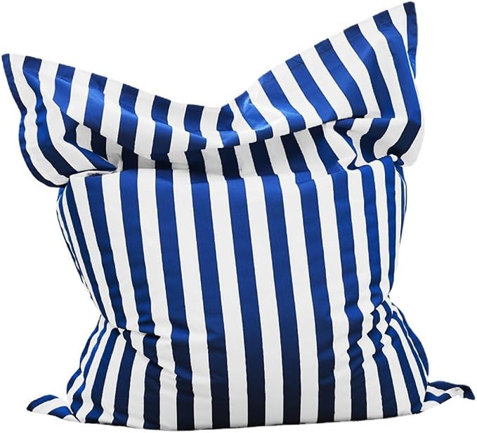 Outdoor Bean Bag Cover for Pool Side (No Filler) Waterproof Beanbag Lounge Chair Sqaure Large Beach Bean Bag Replacement Pouf Oxford Couch Sofa for Adults Swimming Pool Outside (Navy Blue-Stripe) by SXBCyan