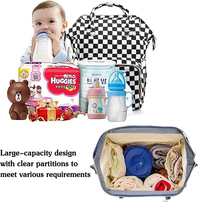 MCWTH Checkered Diaper Bag Backpack Set for Baby Girls Mom, Large Capacity Multi-Function Nappy Bags Organizer - Image 5
