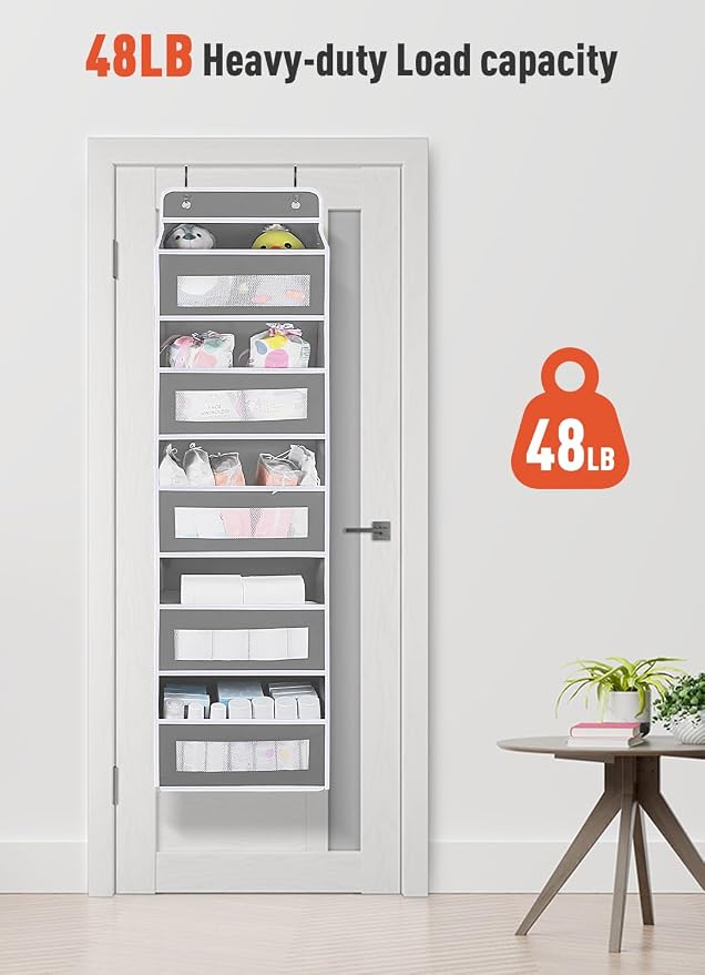 2 Pack Over The Door Organizer Storage, 5 Shelf Hanging Door Organizer with 10 Large Capacity Pockets, Anti Tilt 44 lb Load Behind Door Storage for Bedroom, Bathroom, Pantry, Nursery, (Grey) - Image 5