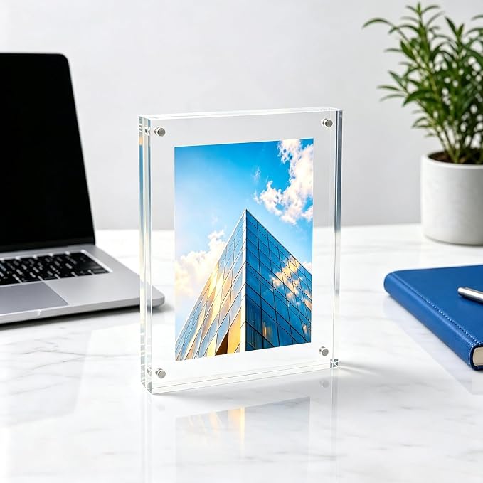 Meetu Acrylic Picture Frame 3.5 x 5 inch,2 Pack Clear Freestanding Double Sided 20mm Thickness Frameless Magnetic Photo Frames Desktop Display with Gift Box Package - Image 6