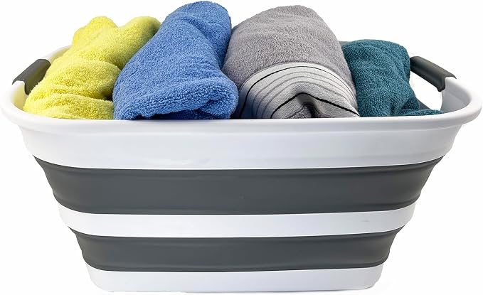 SAMMART Collapsible Plastic Laundry Basket with Dual Grip Handles 27L (7.1 Gallons) -Foldable Pop Up Storage Container/Organizer - Portable Space Saving Washing Tub/Hamper (1, White/Steel Grey) - Image 6