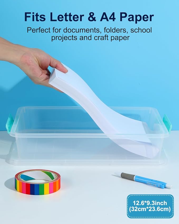 EOENVIVS 6 Pack Craft Storage Bins with Lids, Clear File Boxes, Green Clips | Craft storage bins sensory bins A4 paper US Letter paper classroom art supplies project organization - Image 2