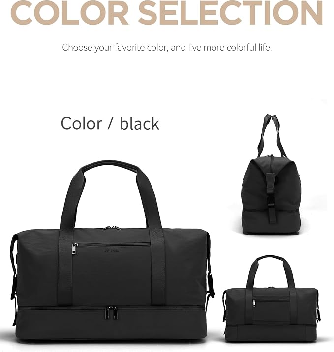 Oeihuivt Weekender Bags for Women - 21 Inch Large Travel Duffel Bag Set with Shoe Compartment, Heavy-Duty nylon Carry On Overnight Tote Black - Image 6