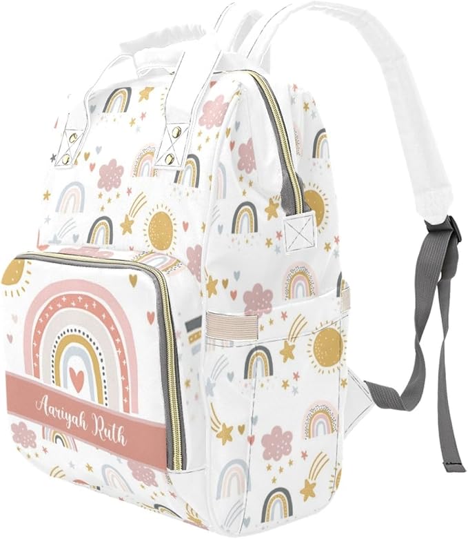 Custom Baby Diaper Bags with Name, Rainbow Personalized Diaper Bag Backpack Mommy Bag Diaper Nappy Bags Casual Daypack Travel Shoulder Bag for Mom Dad Multi Color - Image 2