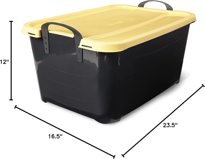 Life Story 6 Pack Heavy Duty Stackable Storage Bin, 55 Quart Home Organizer, Versatile Lightweight Locking Bins with Carrying Handles, Black/ Yellow - Image 10