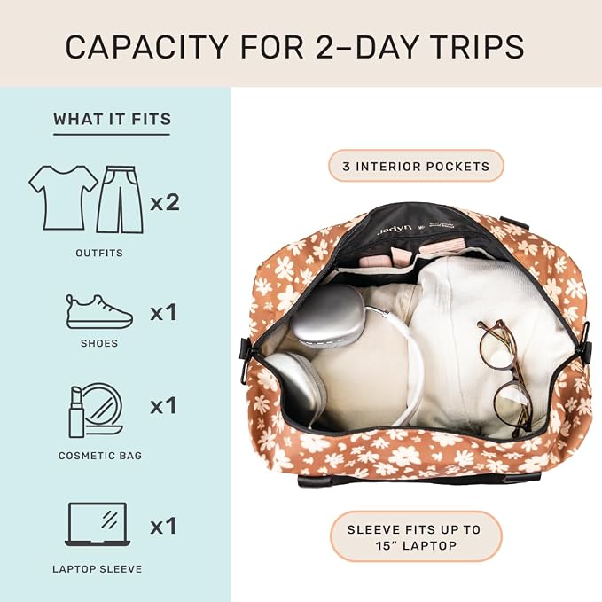 Austin Carry-On Travel Duffel Bag for Women, 18” Weekender Bag with Laptop Sleeve, Durable Material, and Trolley Sleeve, Ideal for Work, Gym, and Overnight Trips (Terracotta Blossom) - Image 2