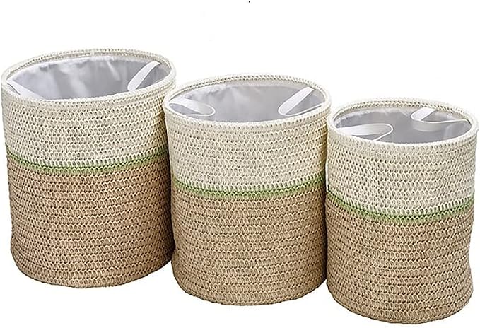 Honey-Can-Do Storage Basket 3 Piece Nesting Set with Handles, Natural Woven, Laundry Hamper, Multipurpose Basket for Bedroom, Bathroom, Blankets, Clothes, Toys, Books, Cabinets and More - Green/Beige by Honey-Can-Do