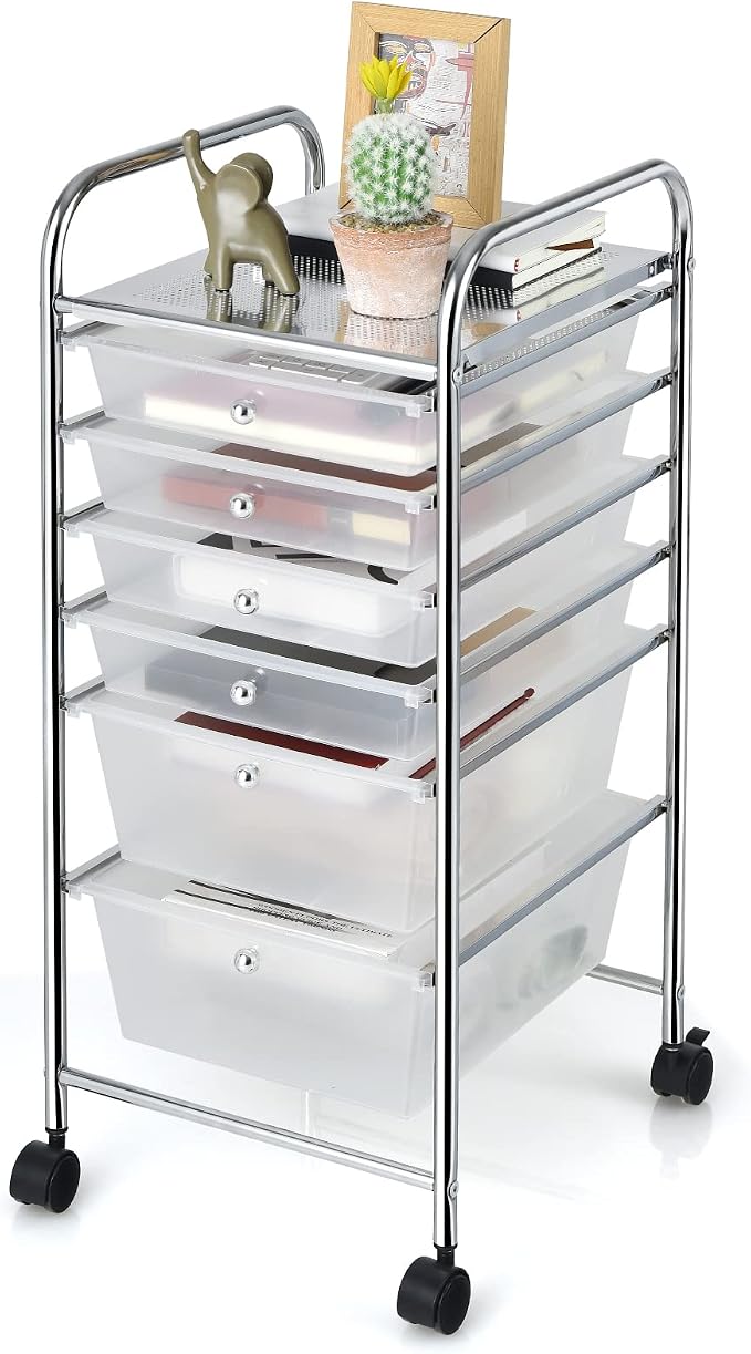 Giantex 6 Storage Drawer Cart Rolling Organizer Cart for Tools Scrapbook Paper Home Office School Multipurpose Mobile Utility Cart (Clear White) by Giantex