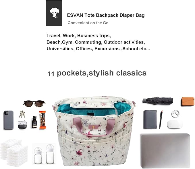 Diaper Tote Bag Totepack Backpack Crossbody Bag 3 in 1 for Women Laptop Backpack Multifunctional with Insulated Pockets - Image 5