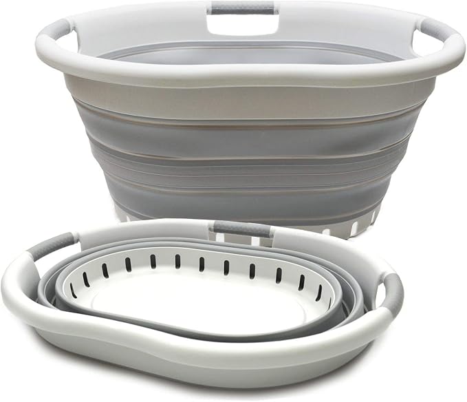 SAMMART 36L (9.5 gallon) Set of 2 Collapsible 3 Handled Plastic Laundry Basket-Foldable Pop Up Storage Container/Organizer-Space Saving Basket (2, Grey/Grey) by SAMMART