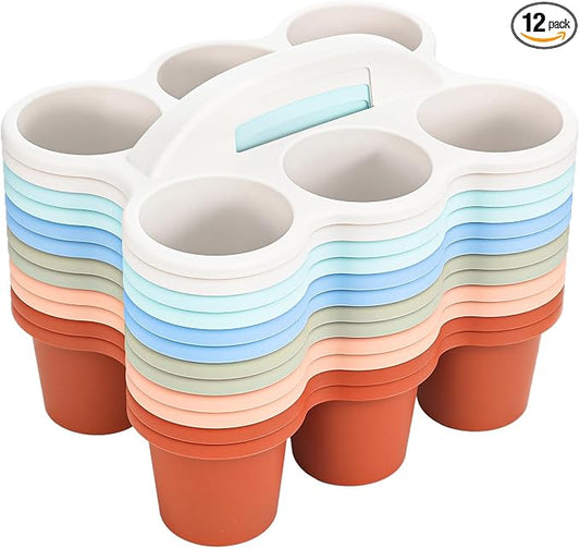 12 Pcs Classroom Caddy Bulk - Plastic 6 Compartments Table Storage Caddy with Handle for School Pencil, Crafts Marker, Crayon Art, Drink Cup Delivery by Kritkin