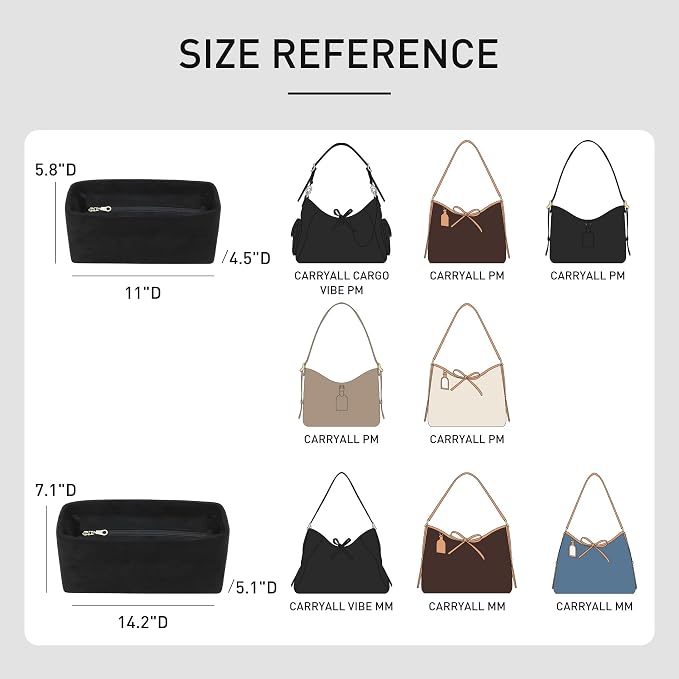 Soft Velvet Purse Organizer Insert for lv Carryall PM, Black | Carryall PM Organizer with Zipper Cover Closure, Protects Interior, Keeps Shape, Easy Transfer Tote Handbag Dividers - Image 2