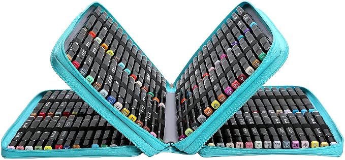 Marker Pen Organizer Case 168 Slots w/Handle & Shoulder Strap | 3-Layer Zipped Pencil Pouch w/Open Front pocket for Gel Pen Markers to Artists, Painters - Image 4