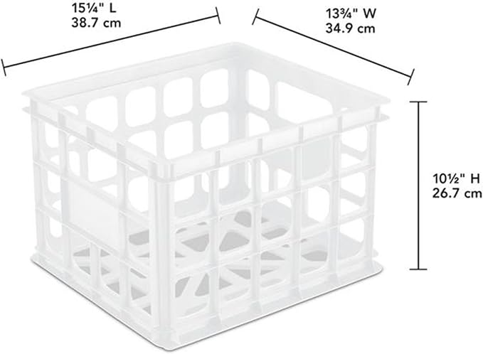 Sterilite Storage Crate, Stackable Plastic Bin Open Basket with Handles, Organize Home, Garage, Office, School, White, 6-Pack - Image 2