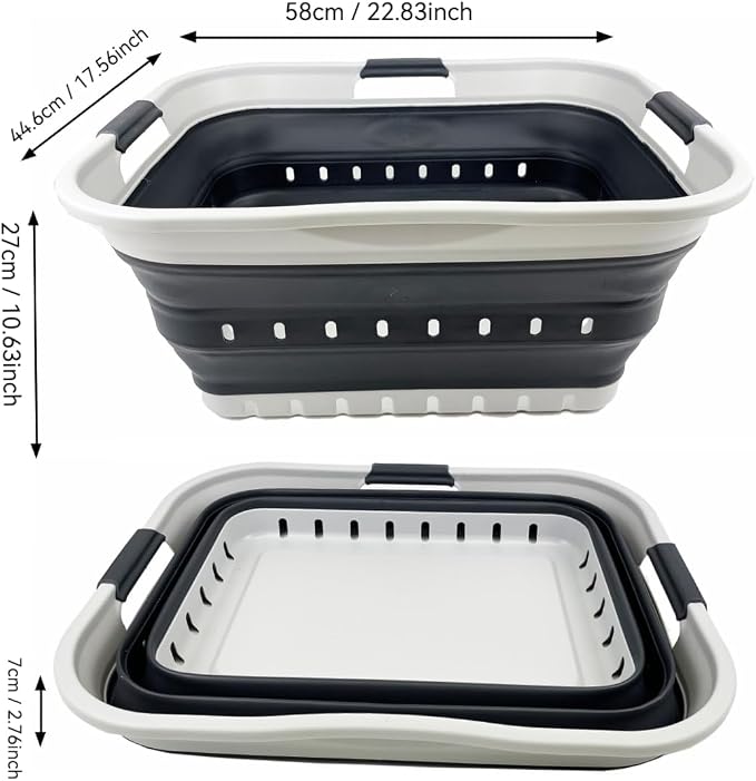 SAMMART 42L (11 gallon) Collapsible Plastic Laundry Basket - Foldable Pop Up Storage Container/Organizer - Portable Basket - Space Saving Hamper/Basket (Grey/Charcoal Black (Set of 2)) - Image 4