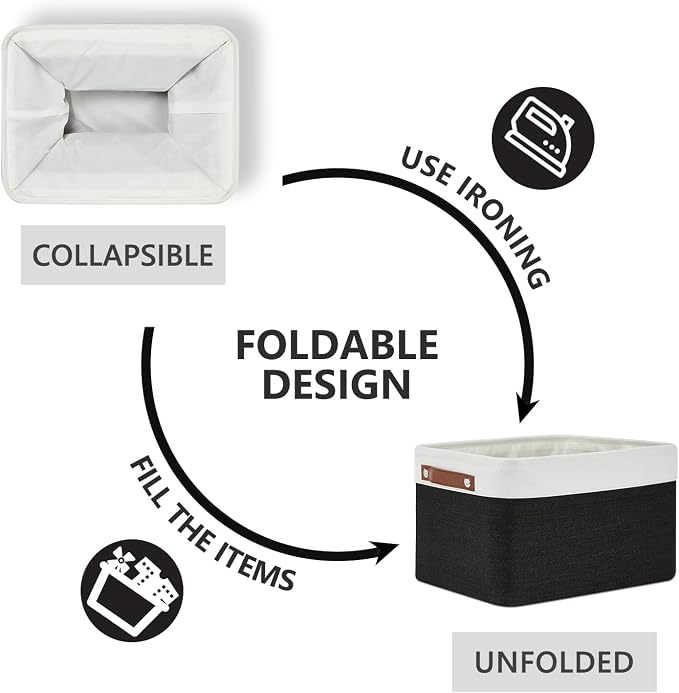 DULLEMELO Canvas Storage Bin with Handles, Fabric Bins for Shelves, Bedroom, Office,Nursery,Fabric Storage Baskets for Toys, Clothes,Gift(3-Pack Medium-15 inch X 11 inch X 9.5 inch , White&Black) - Image 5