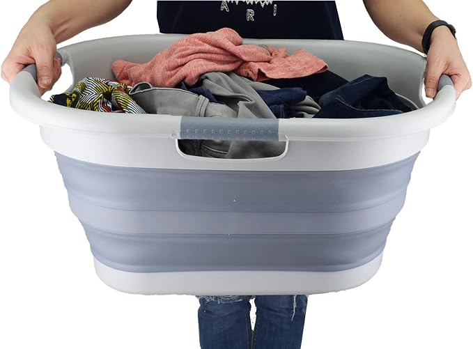 SAMMART 40L (10.5 gallon) Collapsible Plastic Laundry Basket - Foldable Pop Up Storage Container/Organizer - Portable Washing Tub - Space Saving Hamper/Basket (Grey+Dark Grey(Set of 2)) - Image 6