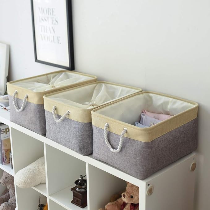 Storage Baskets for Organizing, Extra Large-3Pack, 17.7L×13.8W×9.8H inch Large Sturdy Storage Bins, Decorative Storage Baskets for Shelves Closet Nursery (Gold&Grey) - Image 4