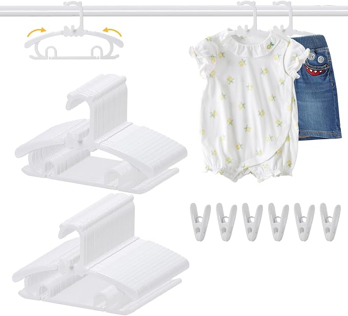 80 Pack Baby Hangers with 32 Clips 11-15 Inch Adjustable Kid Hanger White | Multifunctional Children Hanger for Girl Boy Toddler Kids Child by YeJieYJ