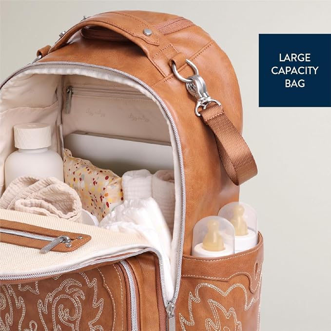 Itzy Ritzy Boss Plus Large Diaper Bag Backpack with 19 Pockets (Saddle) | Includes 2 Insulated Bottle Pockets, Changing Pad, Stroller Clips, Comfortable Padded Straps, Easy-to Clean, Travel-Ready - Image 7