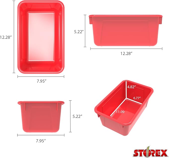 Storex Small Cubby Bins – Plastic Storage Containers for Classroom with Non-Snap Lid, 12.2 x 7.8 x 5.1 inches, Red, (62407U05C) (Pack of 5) - Image 9