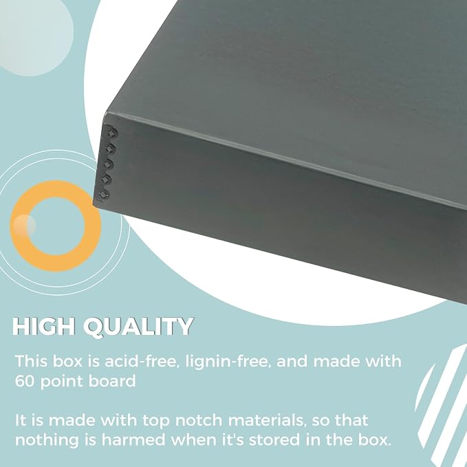 Golden State Art, Drop Front Archival Storage Box, Gray, 11.75x15.25x3 Inch | Acid-Free Museum Box with Metal Edge Corner, for Storing Artwork Photos Documents Prints Arts And Crafts - Image 5