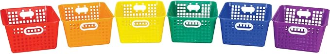 Really Good Stuff Large Plastic Storage Baskets with Handles | 13.75" x 9.75" x 5", Rainbow Group Colors, Book & Supply Organization for Classrooms & Home - Image 2