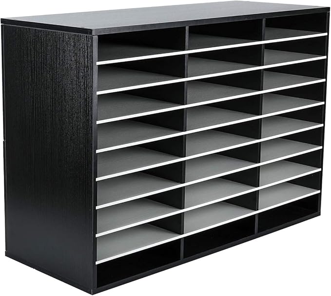 EasyPAG 27 Compartments Wooden Literature Organizer with Adjustable Shelves, 13500 Sheets Capacity Paper Organizer, Classroom Mailbox and Mail Sorter for Teachers and Office, Black/White by EasyPAG