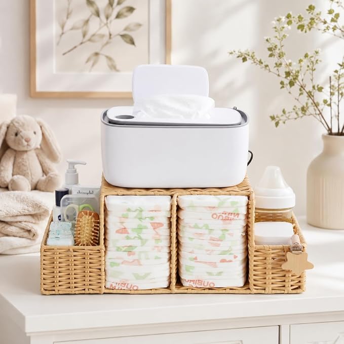 Diaper Caddy Organizer, Baby Changing Table Organizer | Hand Rattan Nursery Storage Basket for Baby Essentials, Perfect Nursery Assistant by Klippehop
