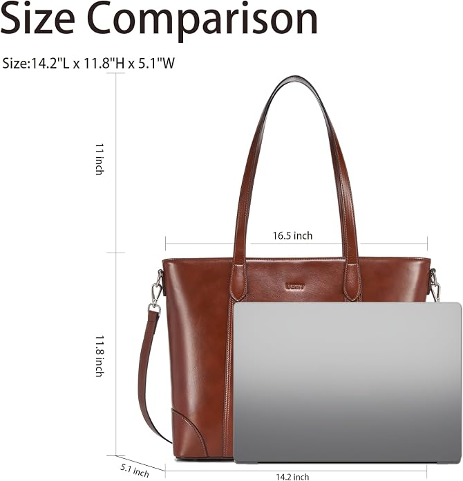 Genuine Leather Tote Bag for Women, Large Tote Purses with Zipper | Large capacity and multiple pockets, Quality leather with adjustable strap, Vintage design for work or travel - Image 3
