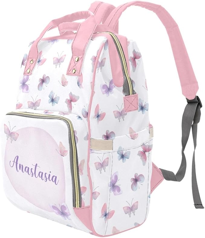 Custom Colorful Butterfly Baby Backpack – Personalized Diaper Bag with Name, Waterproof Large Capacity Nappy Bag with Insulated Pockets – Ideal Shower Gift for Moms & Dads - Image 2
