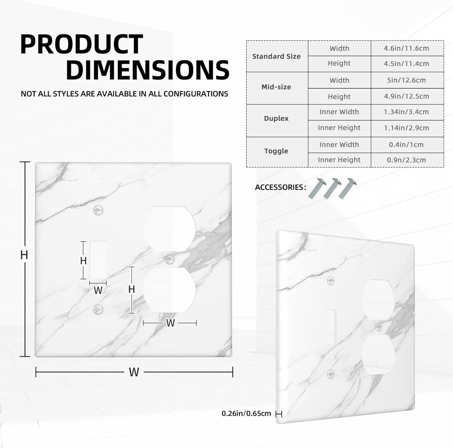 Wallplates Modern White Gray Marble 1 Toggle 1 Duplex Switch Plate Electrical GFCI Faceplate Decorative Light Switch Covers for living Room Bathroom Decor