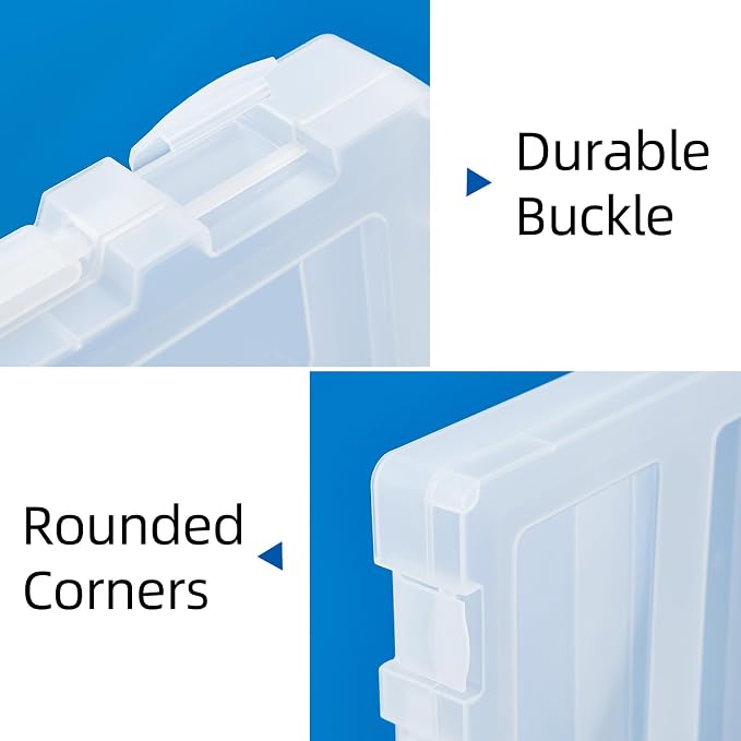 12 Packs Storage Boxes, 8.5 x 11 Plastic Portable Project Case for US letter Size and A4 paper, Plastic Multi-Purpose Thick Scrapbook Storage Box for Office (14x0.6x1.6+12.6x9.5x1+9.5x6.7x0.8 inches) - Image 6