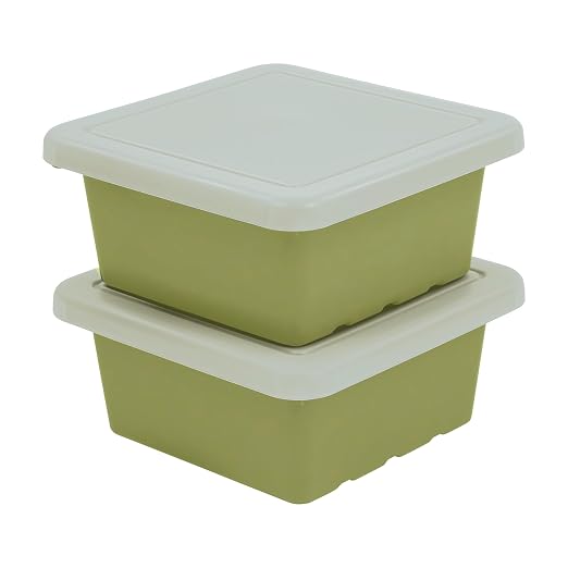 ECR4Kids Stackable Square Bins with Non-Snap Lids, Multipurpose Organization, Fern Green, 2-Pack by ECR4Kids