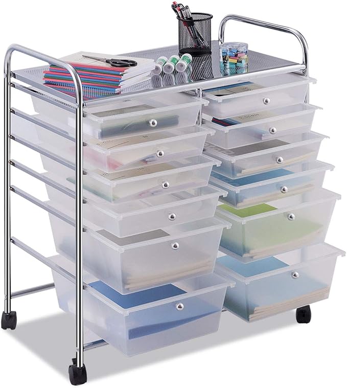 Giantex 12 Drawer Rolling Storage Cart Tools Scrapbook Paper Office School Organizer (White) - Image 7