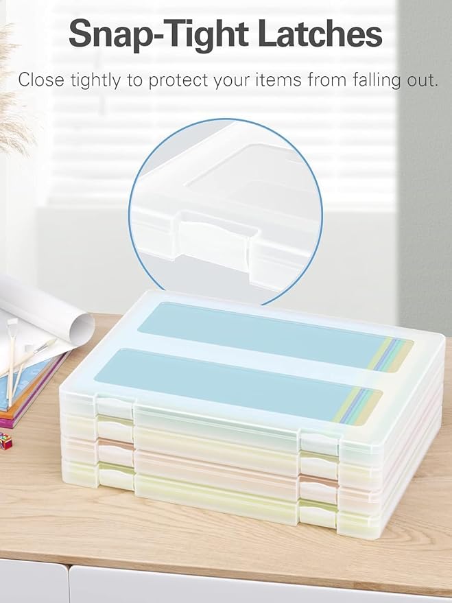 8-Pack A4 Plastic Paper Organizer Box, Scrapbook Storage for 8.5” x 11” Letter Papers, Portable Document Holder, Board Games Art Supplies Sticker Organizers (2 Inner Size) - Image 3