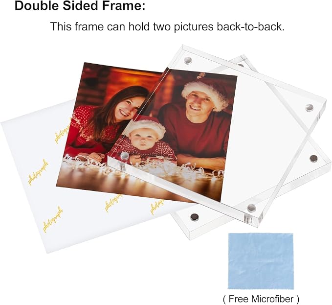 Boxalls 4x4 Inches Acrylic Picture Frames - 5 Pack, Clear Frameless 4x4 Photo Frames with Magnetic, Double Sided Transparent Desktop Frame (5 Pack) - Image 2