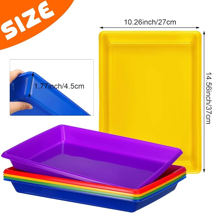 Maitys 15 Pcs Activity Plastic Art Trays 14.57 x 10.63 x 1.77 Inch Large Crafts Organizer Serving Storage Tray for Kids School Classroom DIY Project Painting Home Organizing Supply(Multi Color) - Image 3