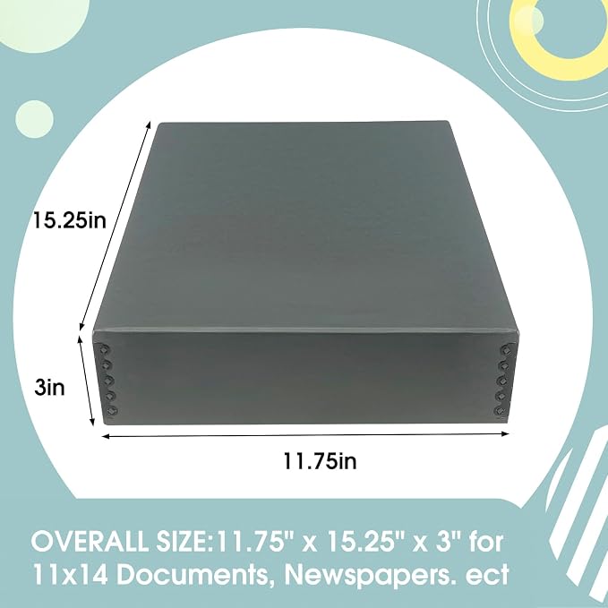 Golden State Art, Archival Storage Box, Gray, 11.75x15.25x3 Inch, Pack of 2 | Acid-Free Museum Box with Metal Edge Corner, for Storing Artwork Photos Documents Prints Arts And Crafts - Image 2