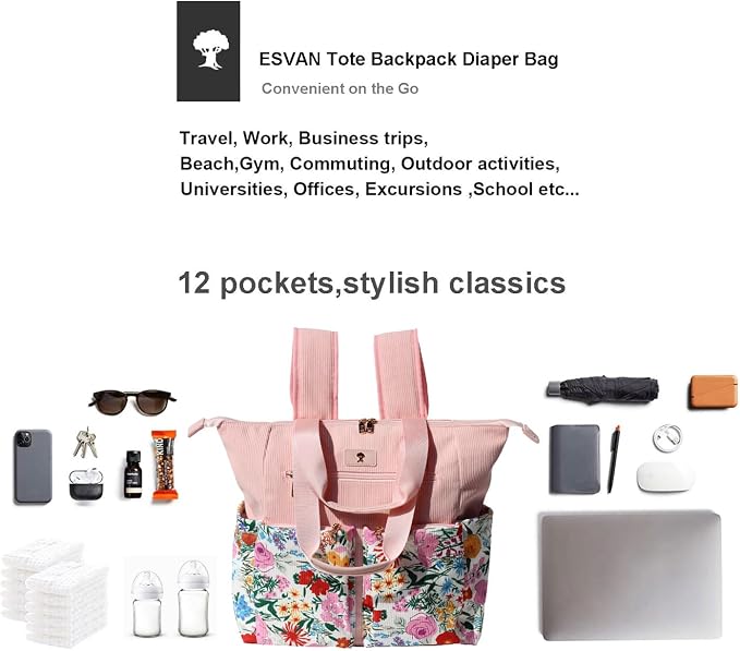 Diaper Tote Bag Totepack Backpack 2 in 1 for Women Multifunctional Large Capacity with Insulated Pockets Travel | Multifunctional - Image 5