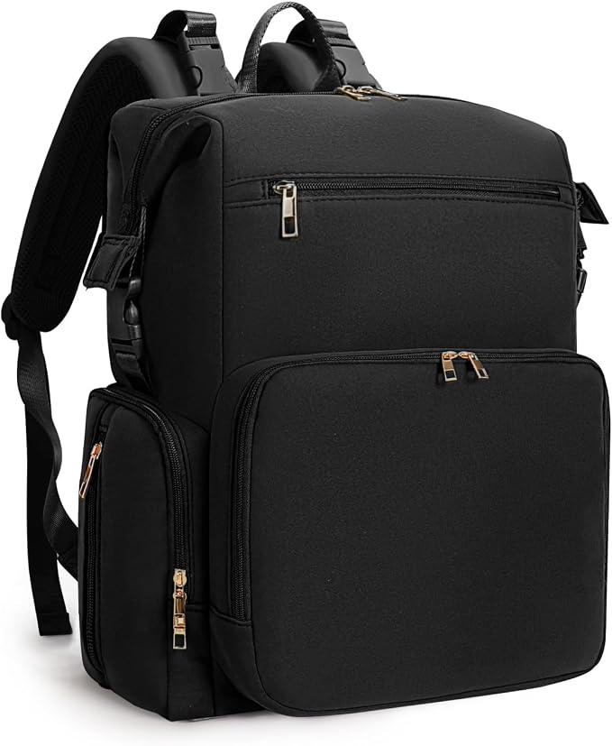 CEI-CEI Neoprene Diaper Bag Backpack with Changing Pad, Large Newborn Baby Maternity Bags Travel Tote with Insulated Pockets (Black) by CEI-CEI