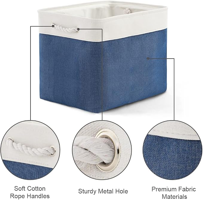 TcaFmac Organization and Storage Basket for Gifts Empty - 16x12x12 inch Large 2 Pack Collapsible Storage Bins for Shelves, Fabric Storage Cubes for Organizing Cloth Toy Kids (White & Jean Blue) - Image 6