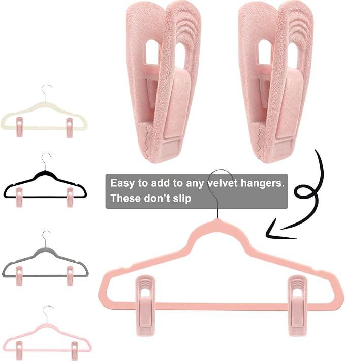 TOFIIGREM Light Pink Velvet Hangers Clips 40 PCS, Non-Slip Finger Clip for Pants Suit Skirt Velvet Hanger, Strong Flocking Hangers Clips - Image 4