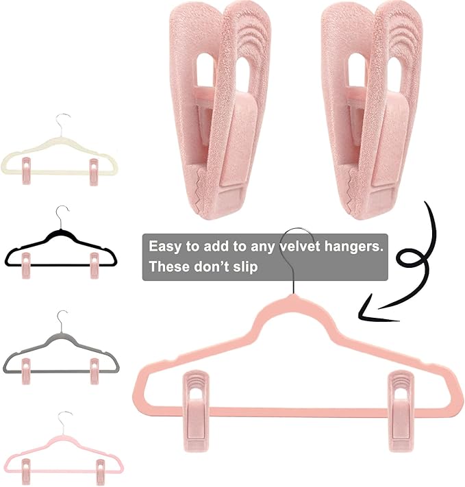 TOFIIGREM Light Pink Velvet Hanger Clips 60 PCS, Strong Finger Clips for Velvet Hangers, Skirt Hanger Clips Fit for Flocking Hangers - Image 3