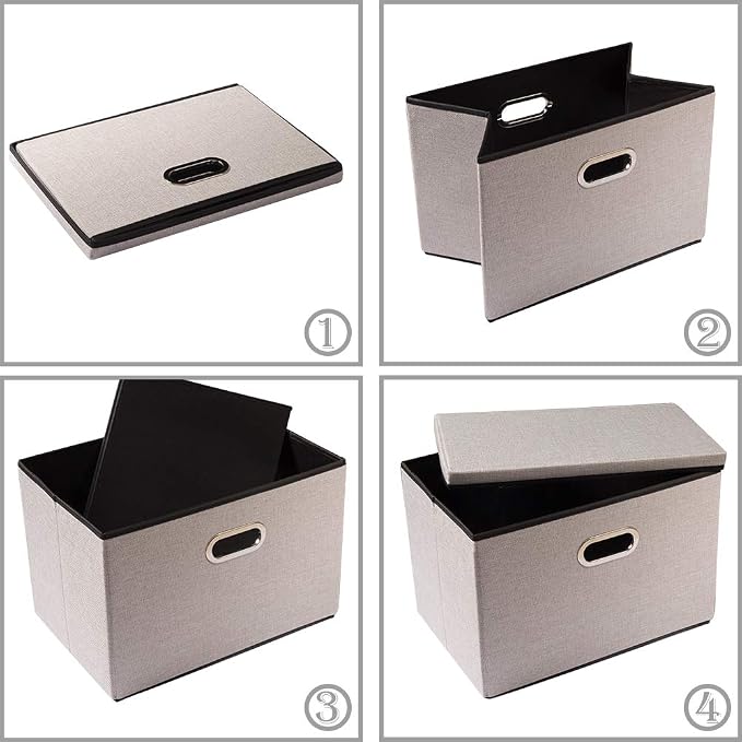 Large Foldable Storage Bin with Lid [1-Pack] Linen Fabric Decorative Storage Box Organizer Container Basket Cube with Handles Divider for Closet Office Living Room Light Grey(17.7x11.8x11.8) - Image 5
